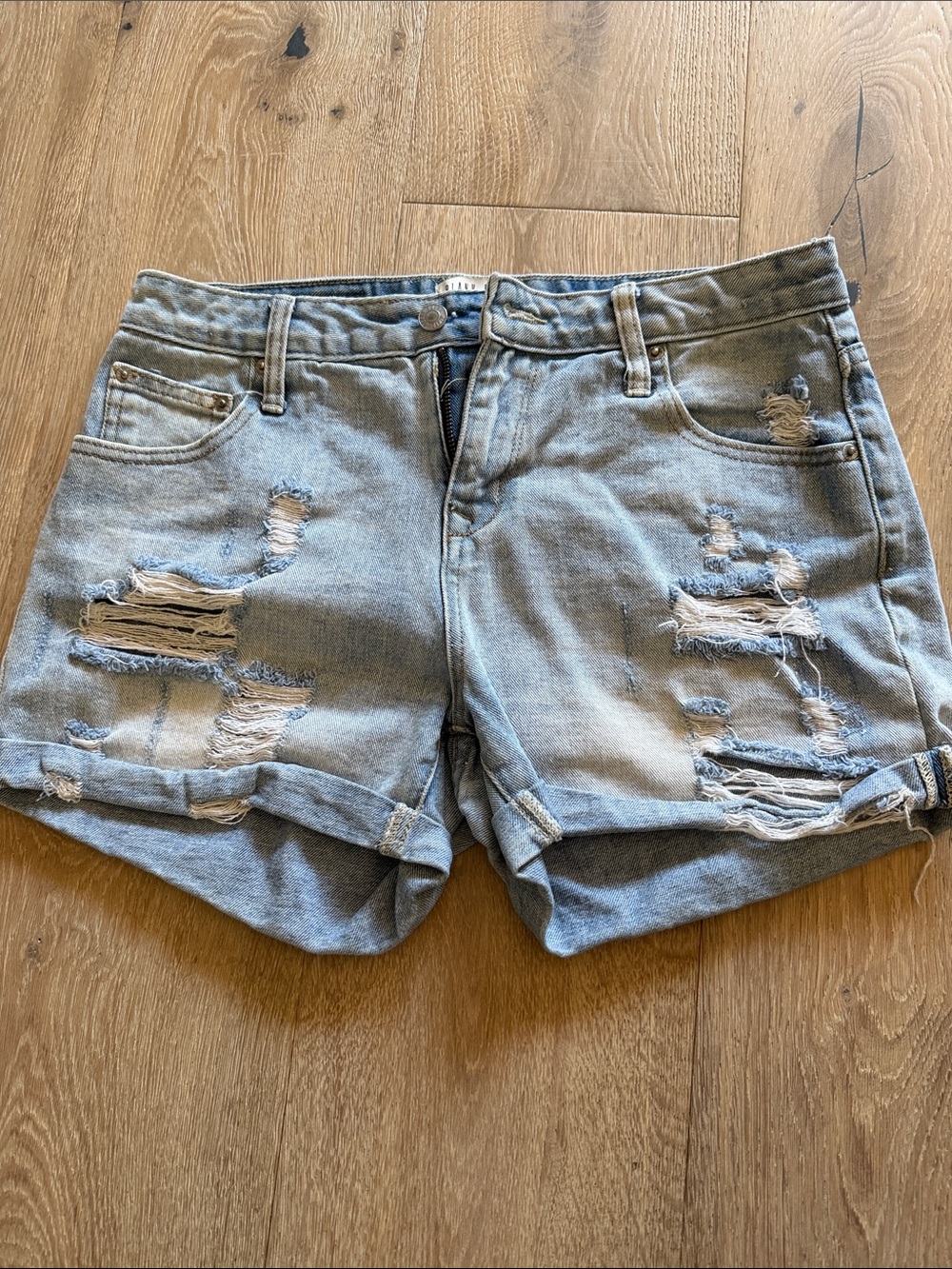 Blank Paige Distressed High-Rise Denim Shorts - Light Blue